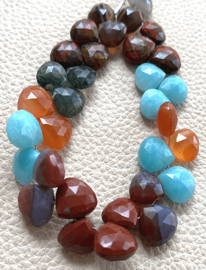 Brand New, Full 6 Inch Strand, Multi GEM STONES Faceted Heart Shape Briolettes, 10-9mm Aprx.Super,Very Fine Quality.