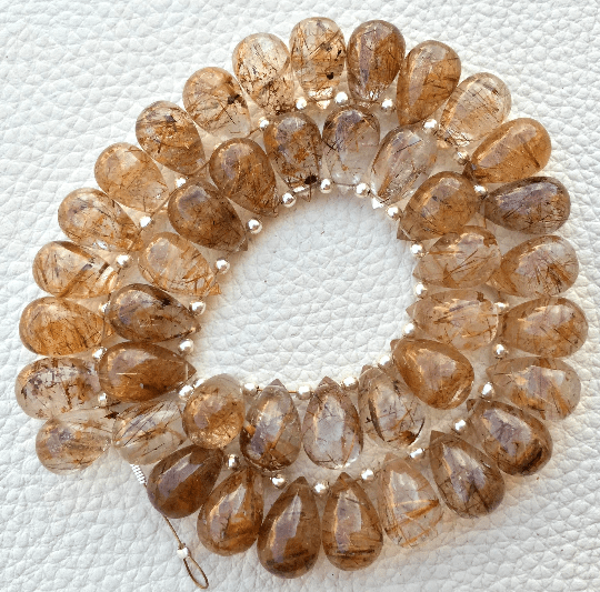 4 Matched Pair, Natural WOODEN RUTILATED Quartz Smooth Pear Shape Briolettes, 12x8mm size.Superb Item at Low Price