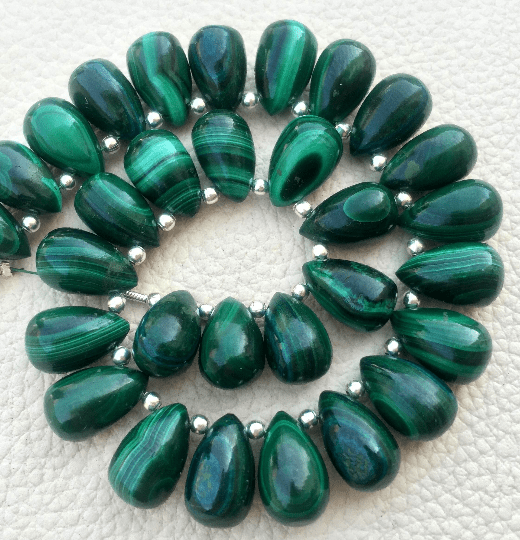 4 Matched Pair, NATURAL MALACHITE Smooth Drops Shape Briolettes, 12x8mm size.Superb Item at Low Price