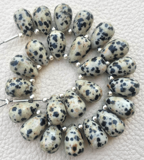 4 Matched Pair, NATURAL DALMATION JASPER Smooth Drops Shape Briolettes, 12x8mm size.Superb Item at Low Price