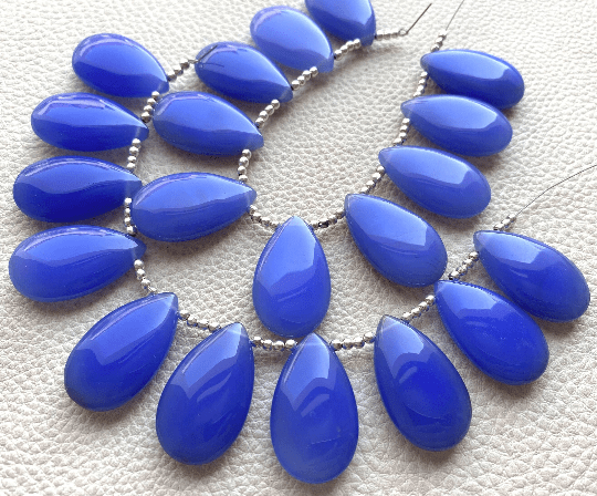 Brand New, 4 Matched Pairs, 25x16mm Long aprx. Tanzanite Blue Chalcedony Smooth Pear Briolettes,Amazing Item at Low Price