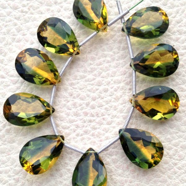 8 Inch Strand, Shaded Yellow-Green Quartz Cut Pear Briolettes,SUPERB-FINEST-aaa Quality,very Low Price.