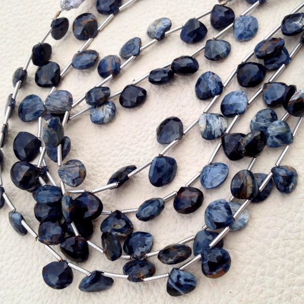 Brand New, Rare Natural BLACK PIETERSITE Faceted Heart Shape Briolettes,8-9mm size,Full Strand,Amazing Item