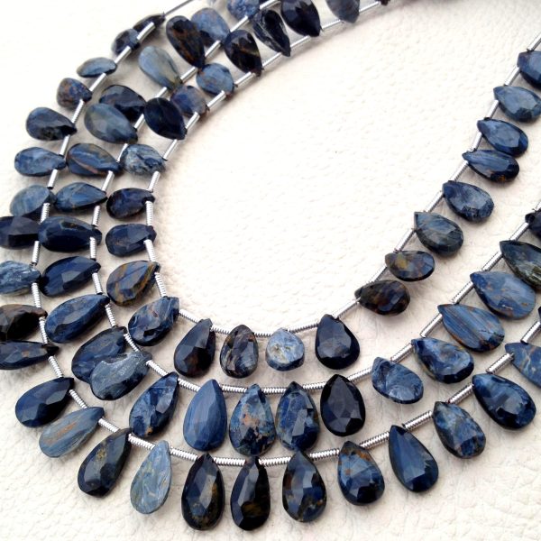 Brand New, Rare Natural BLACK PIETERSITE Faceted Pear Shape Briolettes,10-9mm size,Full Strand,Amazing Item.