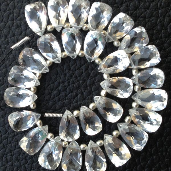 Brand New, Full 6 Inch Strand, Natural Rock Crystal QUARTZ Faceted Pyramid Shape Briolettes,10x6mm size,Superb Item at Low Price.