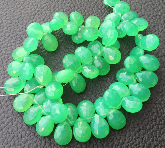 Brand New, Full 6 Inch Long Strand, CHRYSOPRASE Green Chalcedony Faceted Pear Shape Briolettes, 10x7mm size,Superb Quality