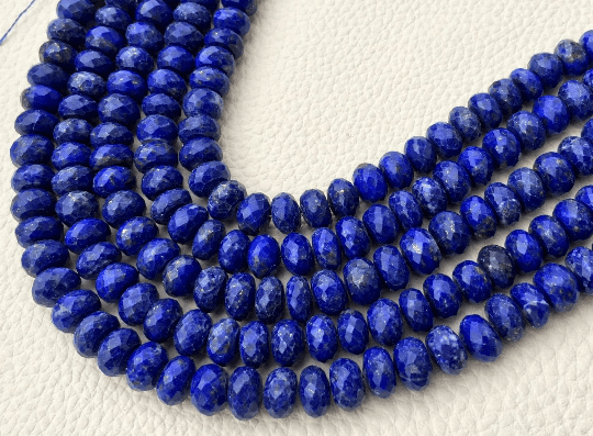 Rare Natural Lapis Lazuli Faceted Rondelles,7-8mm Size.Full 8 Inch Long Strand