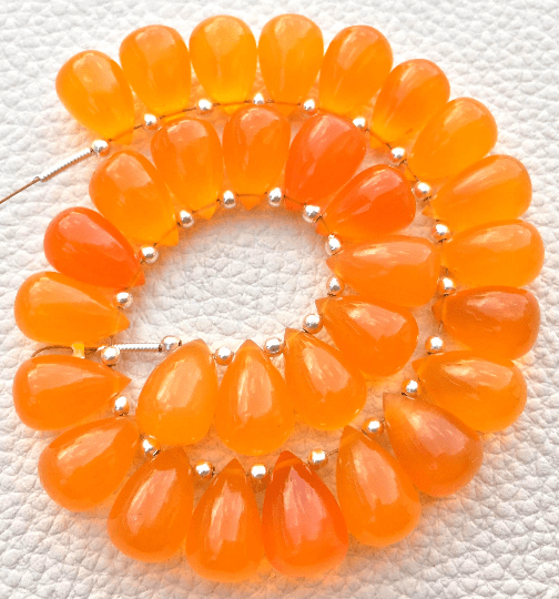 Brand New, 5 Matched Pairs, 12x8mm Long aprx.,FANTA ORANGE CHALCEDONY Smooth Drops Briolettes,Amazing Item at Low Price