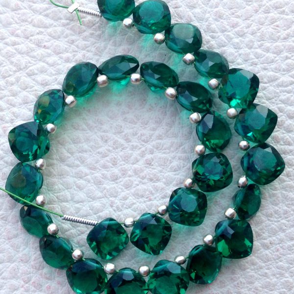 Brand New, Full 6 Inch Strand, EMERALD GREEN QUARTZ Faceted Cut Cushion Shape Briolettes,8x8mm size,Superb Item at Low Price.