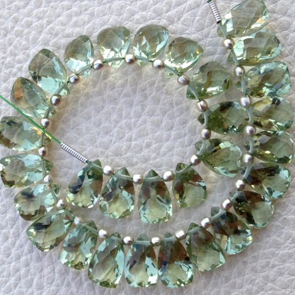 Brand New, Full 6 Inch Strand, Green Amethyst Quartz Faceted Pyramid Shape Briolettes,10x6mm size,Superb Item at Low Price.