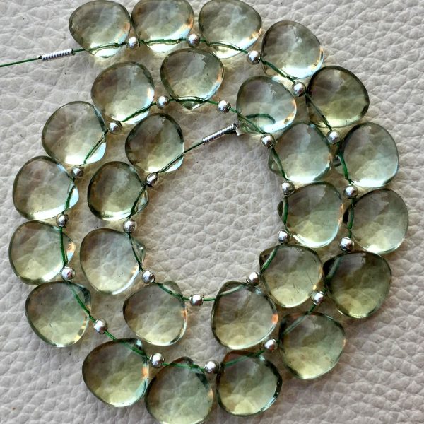 4 Matched Pair, NATURAL GREEN AMETHYST Smooth Heart Shape Briolettes, 10x10mm size.Superb Item at Low Price