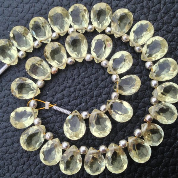 Brand New, Full 6 Inch Strand, Natural Lemon QUARTZ Faceted Cut Pear Shape Briolettes,6x8mm size,Superb Item at Low Price