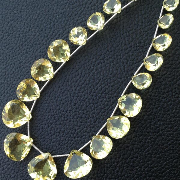 15 Inch,Superb,21 Huge Heart, Natural Lemon Quartz Faceted Cut Stone HEART Shaped Briolettes, 10-18mm Long size.