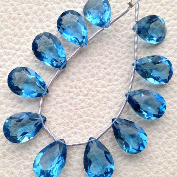 8 Inch Strand, Light London Blue Quartz Cut Pear Briolettes,SUPERB-FINEST-aaa Quality,very Low Price.