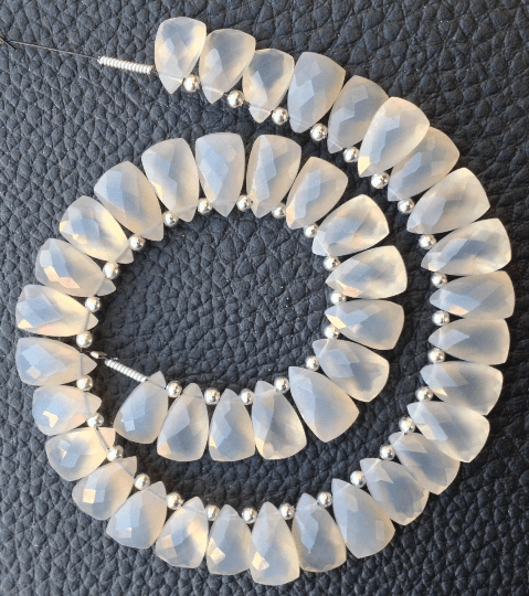 Brand New, full 7 Inch Strand, GREY Chalcedony Faceted Pyramid Shape Briolettes,10x6mm size,Superb Item at Low Price