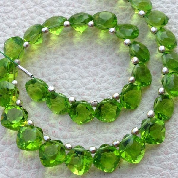 Brand New, Full 6 Inch Strand, PARROT GREEN QUARTZ Faceted Cut Cushion Shape Briolettes,8x8mm size,Superb Item at Low Price.
