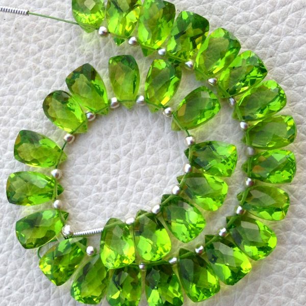 Brand New, Full 6 Inch Strand, Peridot Green QUARTZ Faceted Pyramid Shape Briolettes,10x6mm size,Superb Item at Low Price.