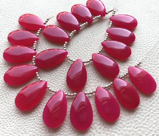 Brand New, 4 Matched Pairs, 25x16mm Long aprx. RUBY RED Chalcedony Smooth Pear Briolettes,Amazing Item at Low Price
