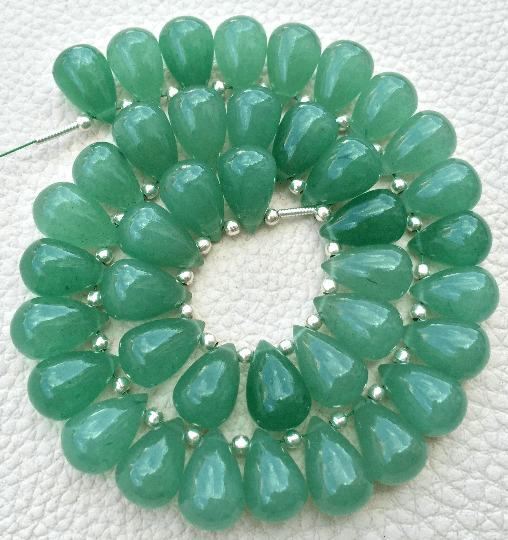 3 Matched Pair, NATURAL GREEN AVENTURINE Smooth Drops Shape Briolettes, 12x8mm size.Superb Item at Low Price