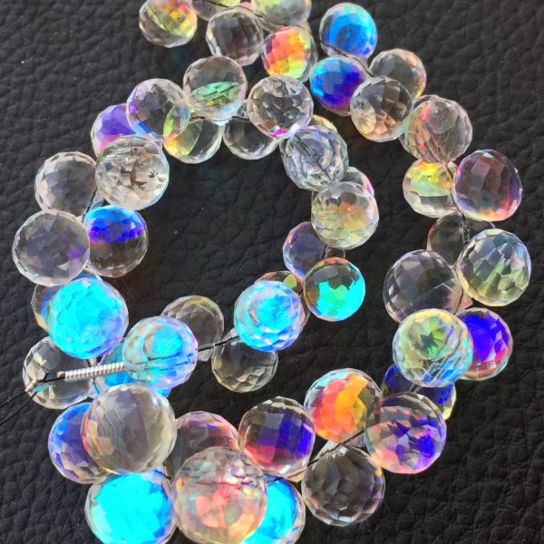Brand New,Full 6 Inch Long Strand, FIRE RAINBOW Moonstone Quartz Faceted Onions Shape Briolettes, Superb FIRE Flashy,9-7mm