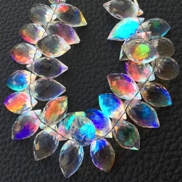 Brand New,5 Matched Paris, FIRE RAINBOW Moonstone Quartz Faceted Dew Drops Shape Briolettes, Superb FIRE Flashy,16x8mm