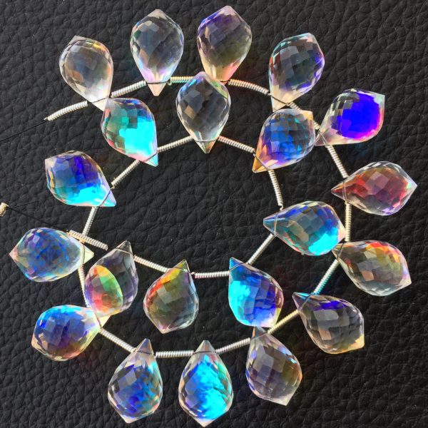 Brand New, 5 Matched Paris, FIRE RAINBOW Moonstone Quartz Faceted Chandelier Shape Briolettes, Superb FIRE Flashy,15x10mm