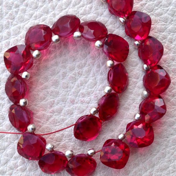 Brand New, Full 6 Inch Strand, RUBY RED QUARTZ Faceted Cut Cushion Shape Briolettes,8x8mm size,Superb Item at Low Price.