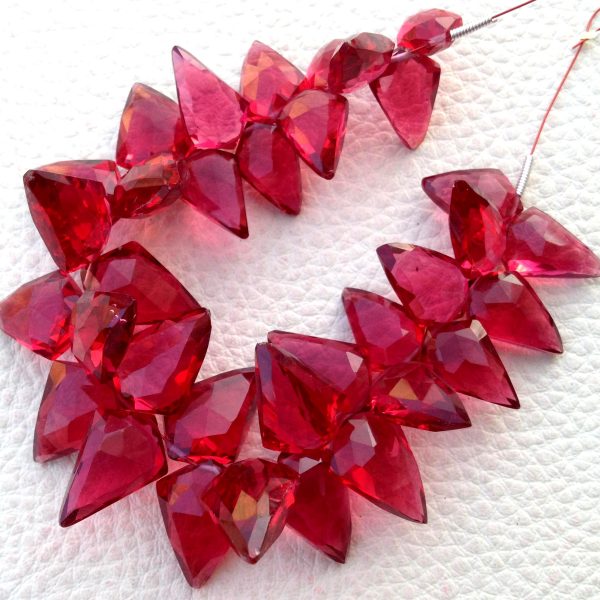 Brand New, 100 Cts, RUBY RED QUARTZ Faceted Fancy Briolettes,13-17mm Long,Superb Item at Low Price.