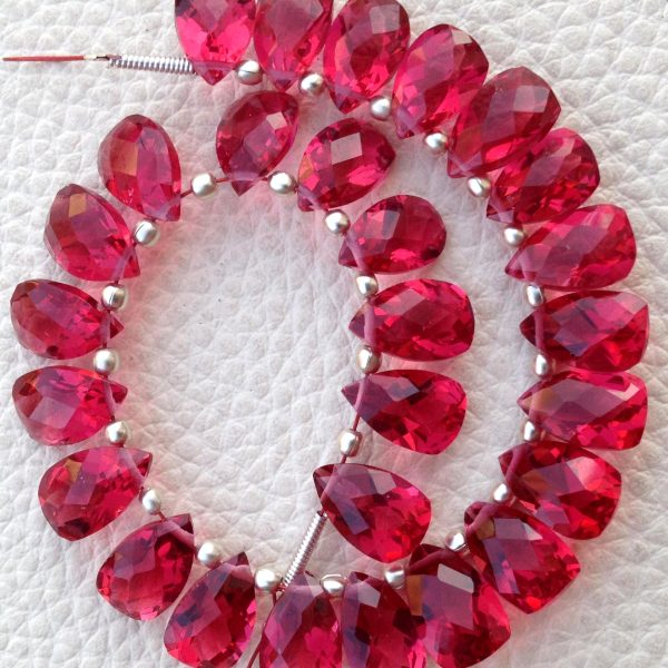 Brand New, Full 6 Inch Strand, RUBY RED QUARTZ Faceted Pyramid Shape Briolettes,10x6mm size,Superb Item at Low Price.