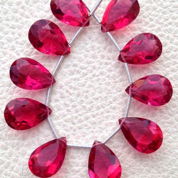Brand New,4 Matched pairs, Superb RUBY RED Quartz, New Cut Faceted Pear Shape Briolettes,15x10mm Long,Superb.