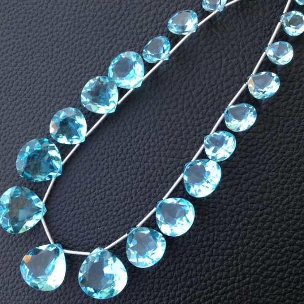 15 Inch,Superb,21 Huge Heart, SKY BLUE Quartz Faceted Cut Stone HEART Shaped Briolettes, 10-18mm Long size.