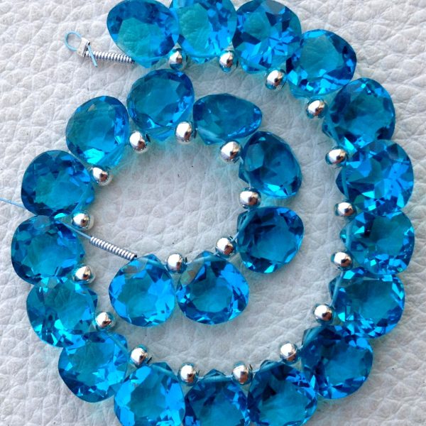 30 Pieces,Brand New Item, SWISS BLUE QUARTZ Faceted Cut Heart Shape Briolettes,8x8mm size,Superb Item at Low Price.