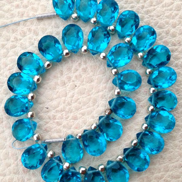 Brand New, Full 6 Inch Strand, SWISS BLUE QUARTZ Faceted Cut Pear Shape Briolettes,6x8mm size,Superb Item at Low Price.