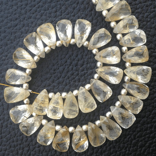 Brand New, 1/2 Strand, Golden Rutilated Quartz Faceted Pyramid Shape Briolettes,10x6mm size,Superb Item at Low Price