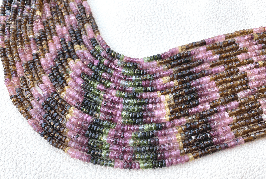 Brand New, Full 13 Inch Full Strand,Natural MULTI TOURMALINE Faceted Rondelles Beads,4mm Size, Amazing Item at Low Price
