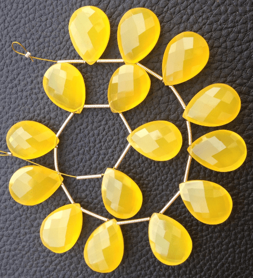 Brand New, 4 Matched Pairs, 18x13mm Long aprx., YELLOW Chalcedony Faceted Pear Briolettes,Amazing Item at Low Price