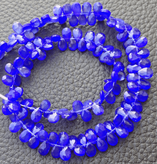 Cobalt Blue Chalcedony Faceted Faceted Pear Shaped Briolettes,6x4mm Long size,GORGEOUS Item at Low Price