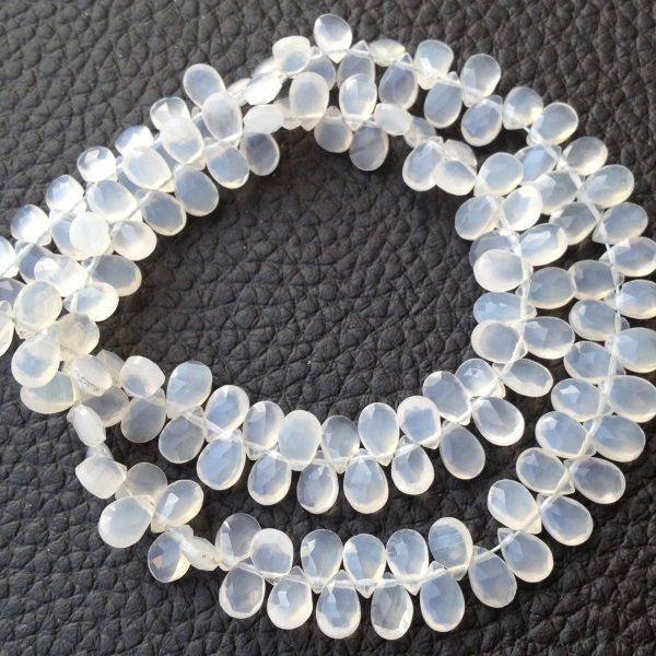 Natural White Chalcedony Faceted Faceted Pear Shaped Briolettes,6x4mm Long size,GORGEOUS Item at Low Price.