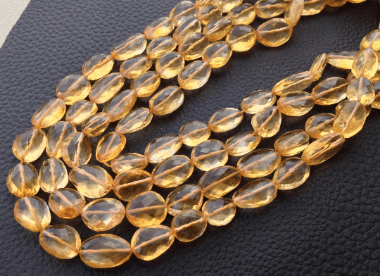 Brand New, Full 8 Inch Strand, Superb-CITRINE Faceted Oval Nuggets, 10-12mm Long,Great Quality at Wholesale Price