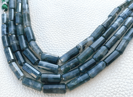 Brand New, Full 7 Inch Strand,Natural Green MOSS AGATE Faceted Pipe Shape Briolettes,14-10mm Size,Finest Item at Low Price.